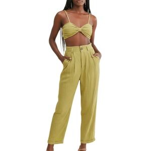Mable 2 Piece Set Green Womens M Linen Blend Casual Coastal Tropical Vacation